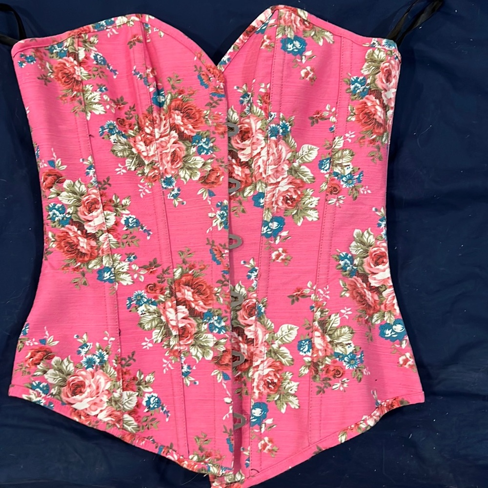 Vintage pink floral print corset top